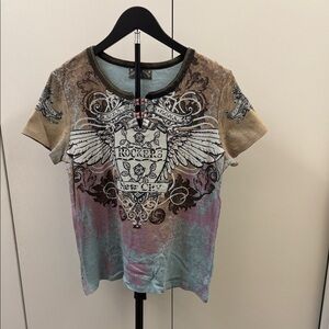 Vanilla Sugar Graphic Tee with Winged Design - Brown, Blue, Pink